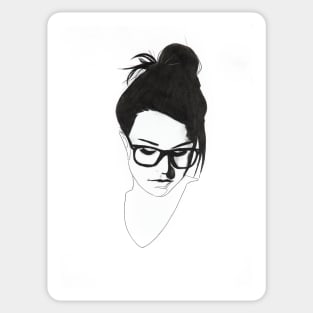 nerdy girl with bun and glasses Sticker